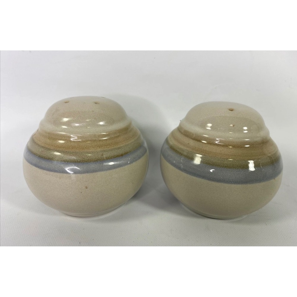 Noritake Stoneware Salt and Pepper Shakers Vintage Japan Striped Beehive Round